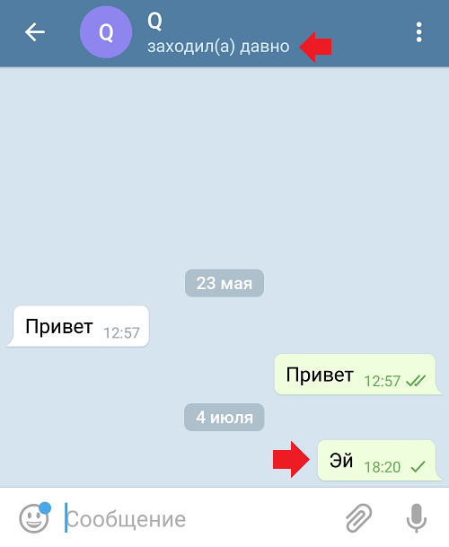 Время посещения в телеграмме