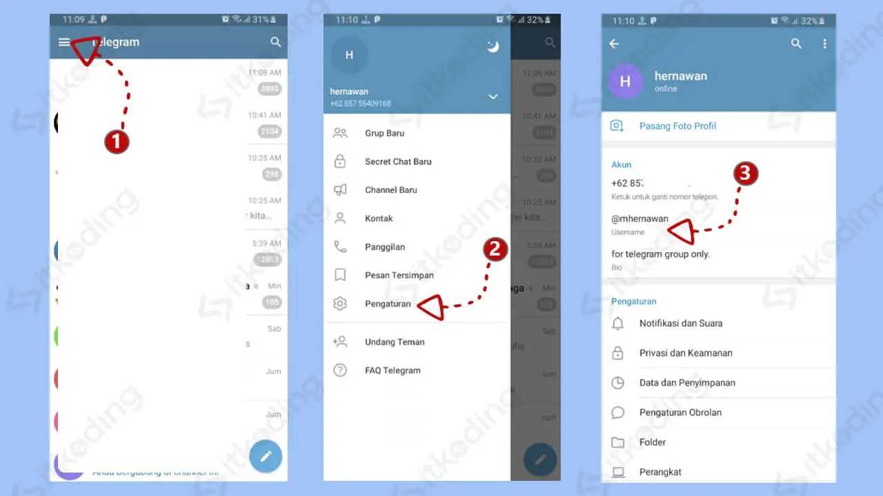 Принцип изменения имени пользователя в приложении «telegram»